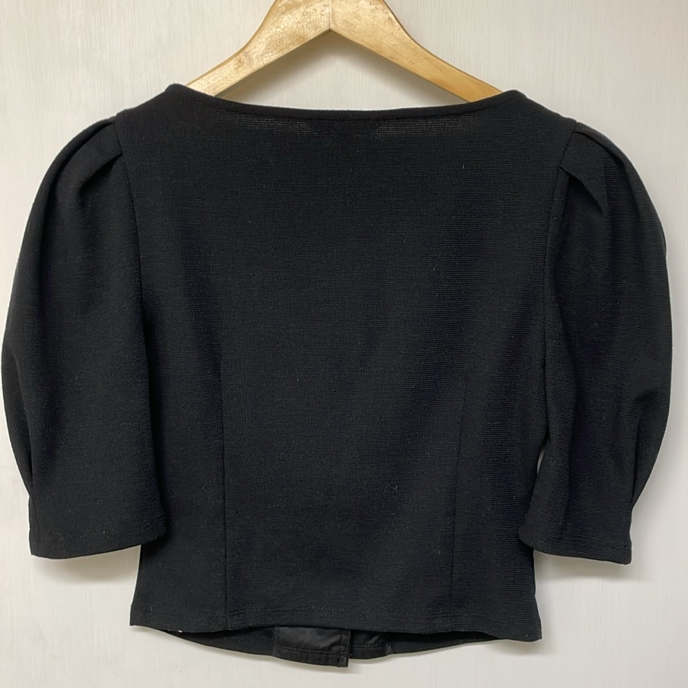Black Puff Sleeve Short/Midi Sleeve top with square neck and Buttons - Picture 2 of 5